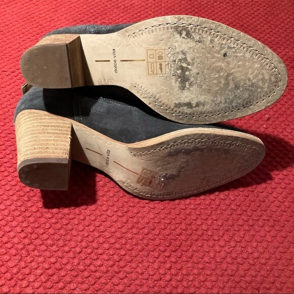 DOLCE VITA Sz 9 Western Grey Suede Stretch Shaft Stacked Heel Booties - Picture 5 of 8